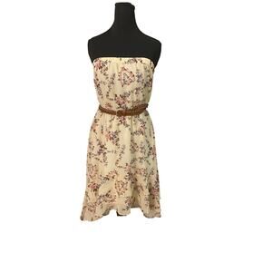Maurices Strapless Floral Hi-Low Dress with Belt Size M Wedding Guest Date Night